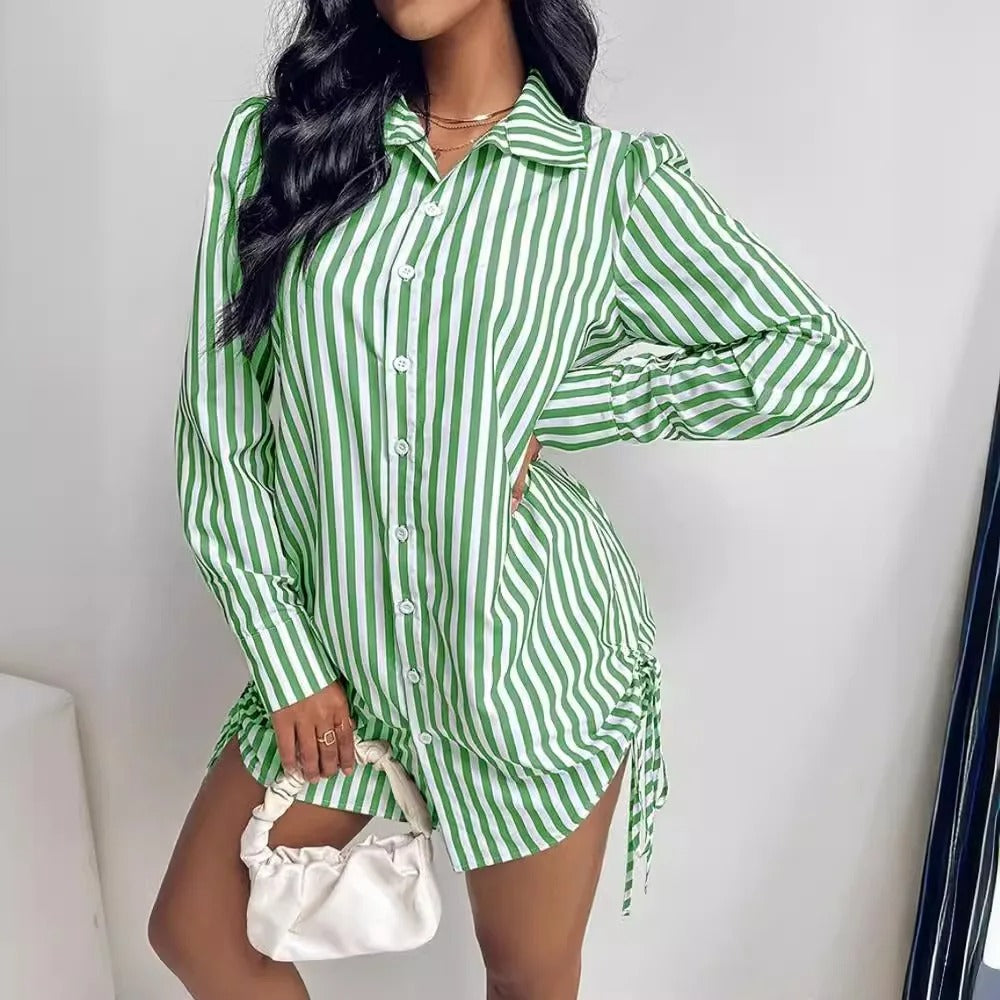 Lydia - Abito camicia a righe a maniche lunghe con chiusura a bottoni