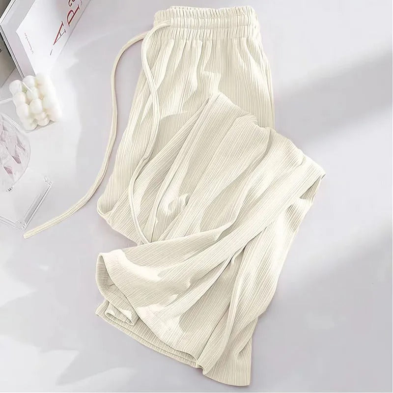 Narcissa - Pantaloni in seta ghiacciata a vita alta e gamba larga