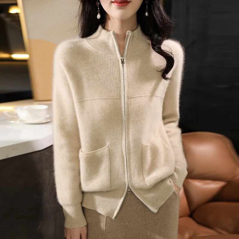 Edith - Cardigan in lana con cerniera e collo alto