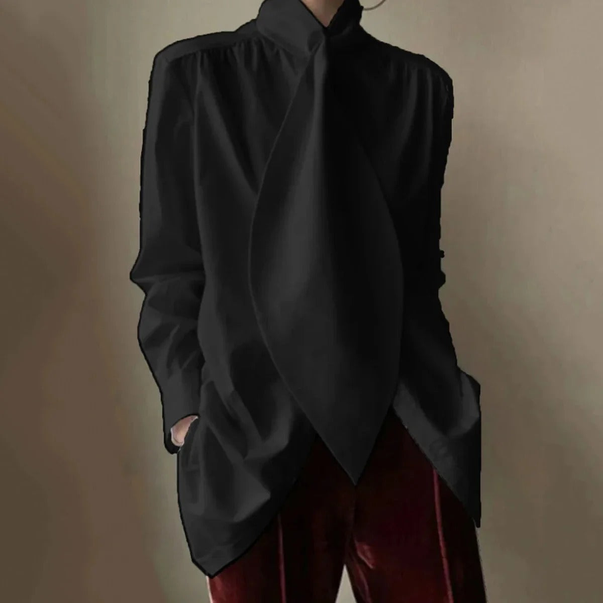 Anne - Camicette a collo alto a maniche lunghe tinta unita vestibilità ampia