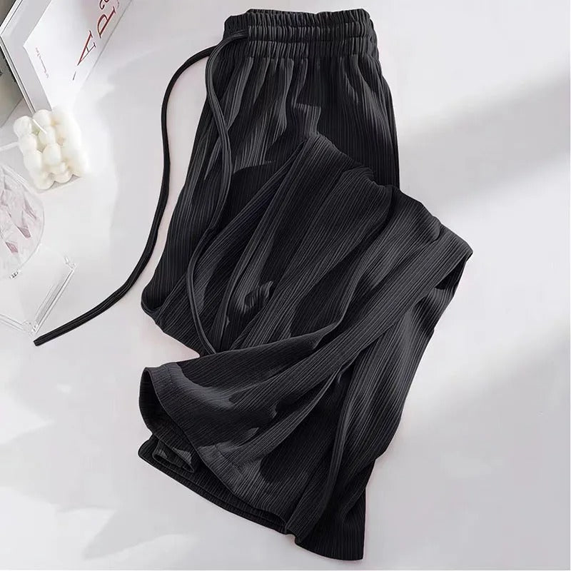 Narcissa - Pantaloni in seta ghiacciata a vita alta e gamba larga