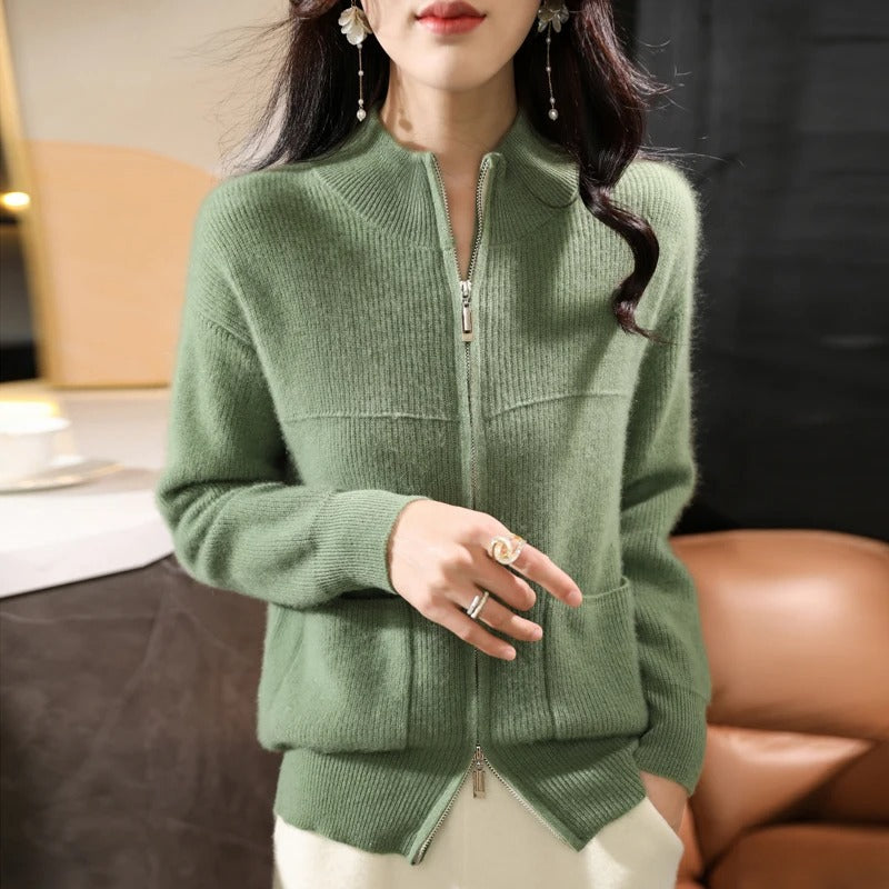 Edith - Cardigan in lana con cerniera e collo alto