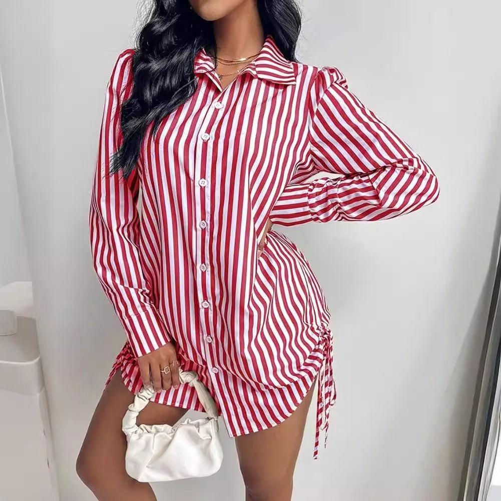 Lydia - Abito camicia a righe a maniche lunghe con chiusura a bottoni
