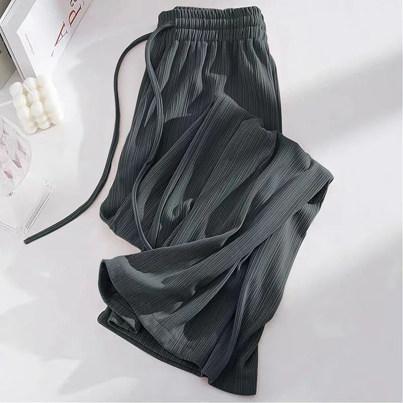 Narcissa - Pantaloni in seta ghiacciata a vita alta e gamba larga