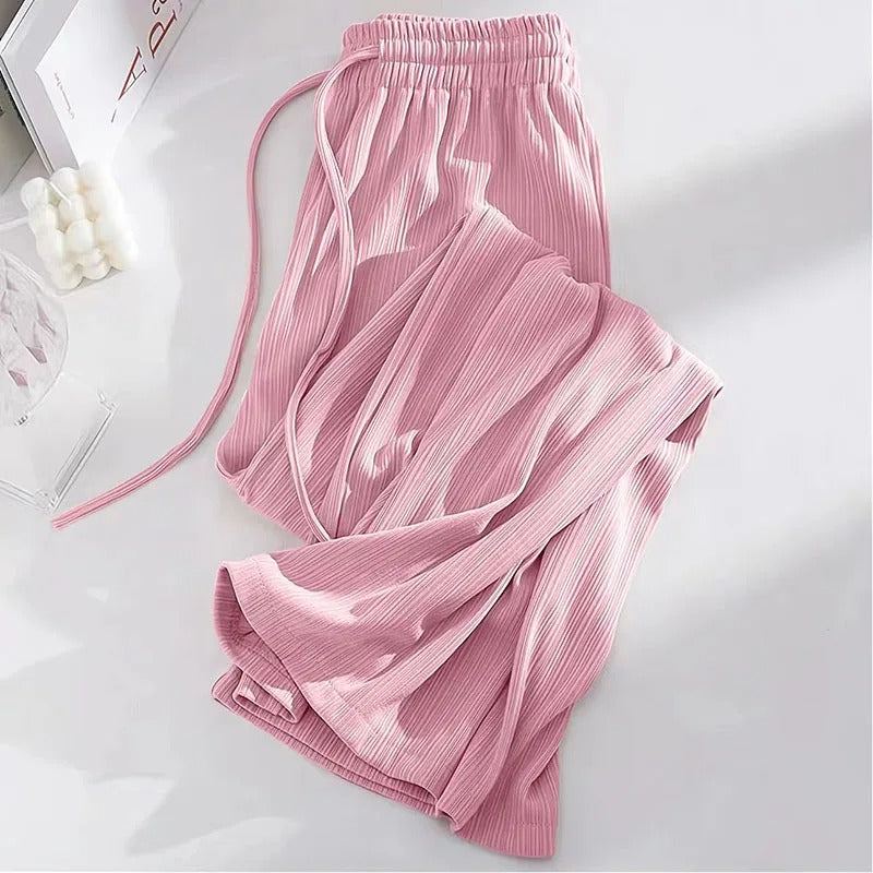 Narcissa - Pantaloni in seta ghiacciata a vita alta e gamba larga