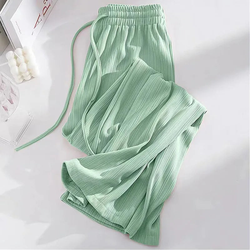 Narcissa - Pantaloni in seta ghiacciata a vita alta e gamba larga