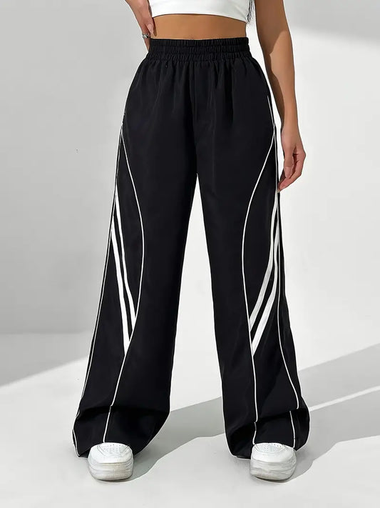 Viola - Pantaloni color block con elastico in vita