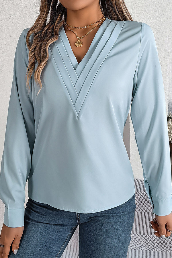 Vanira - Elegante blusa a strati con maniche lunghe e scollo a V