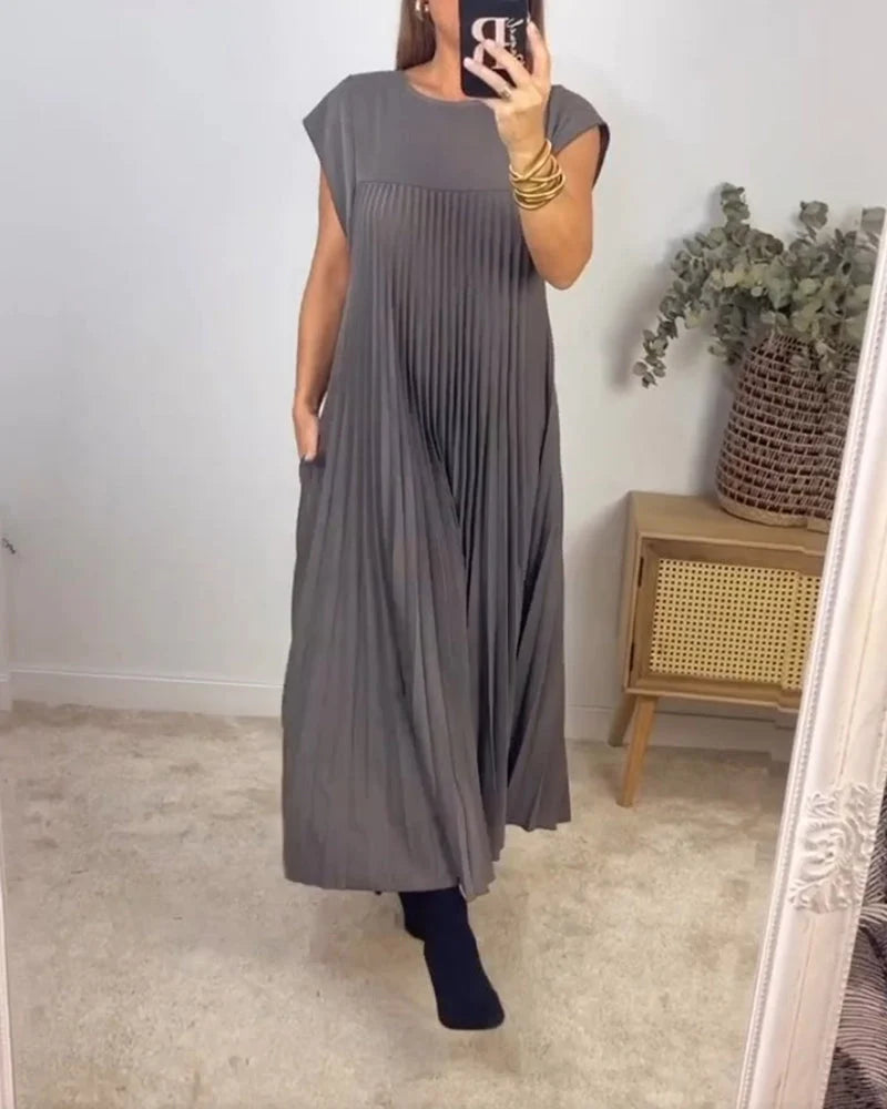 Daniela - Abito donna plissettato semplice monocolore