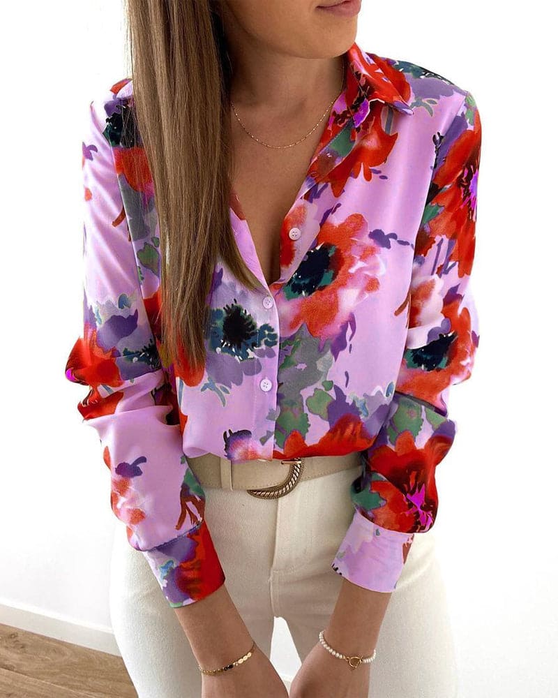 Cristal - Elegante blusa floreale a maniche lunghe