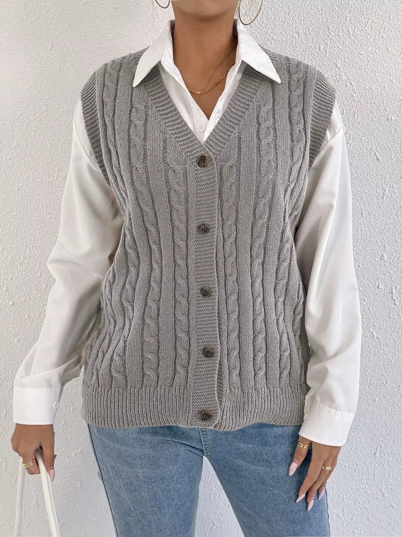 Allison - Gilet casual caldo senza maniche con scollo a V e bottoni