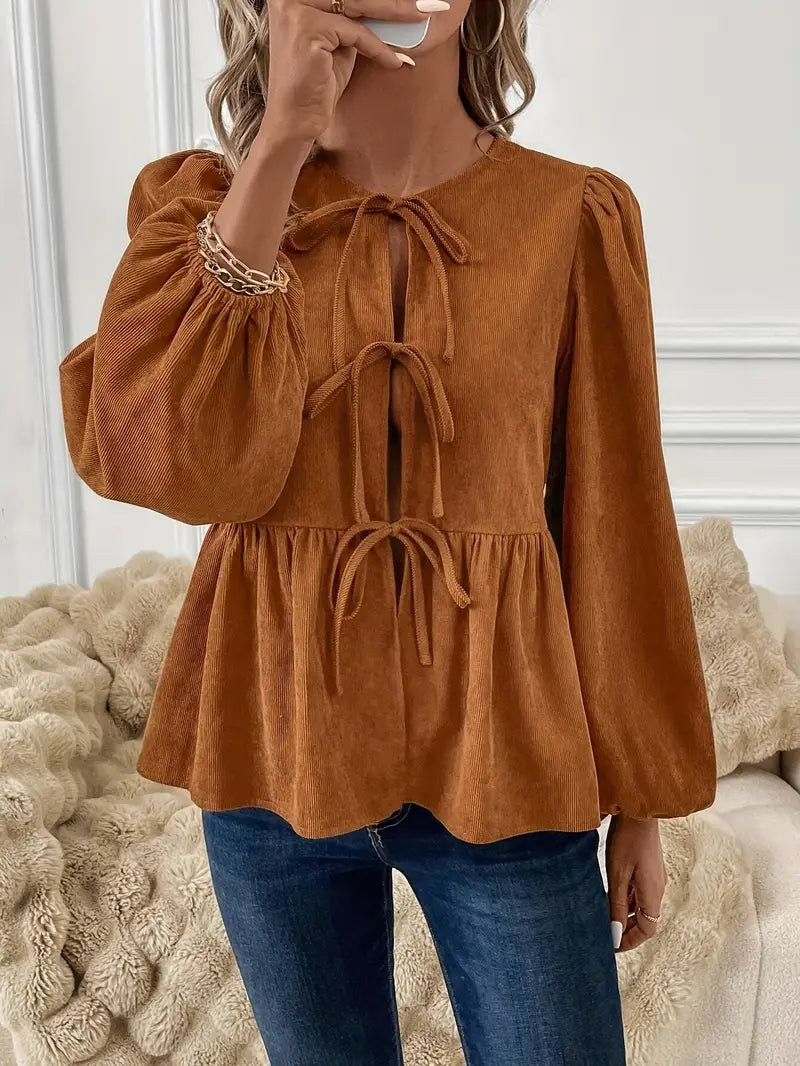 Adeline - Elegante camicetta con coulisse e maniche a sbuffo