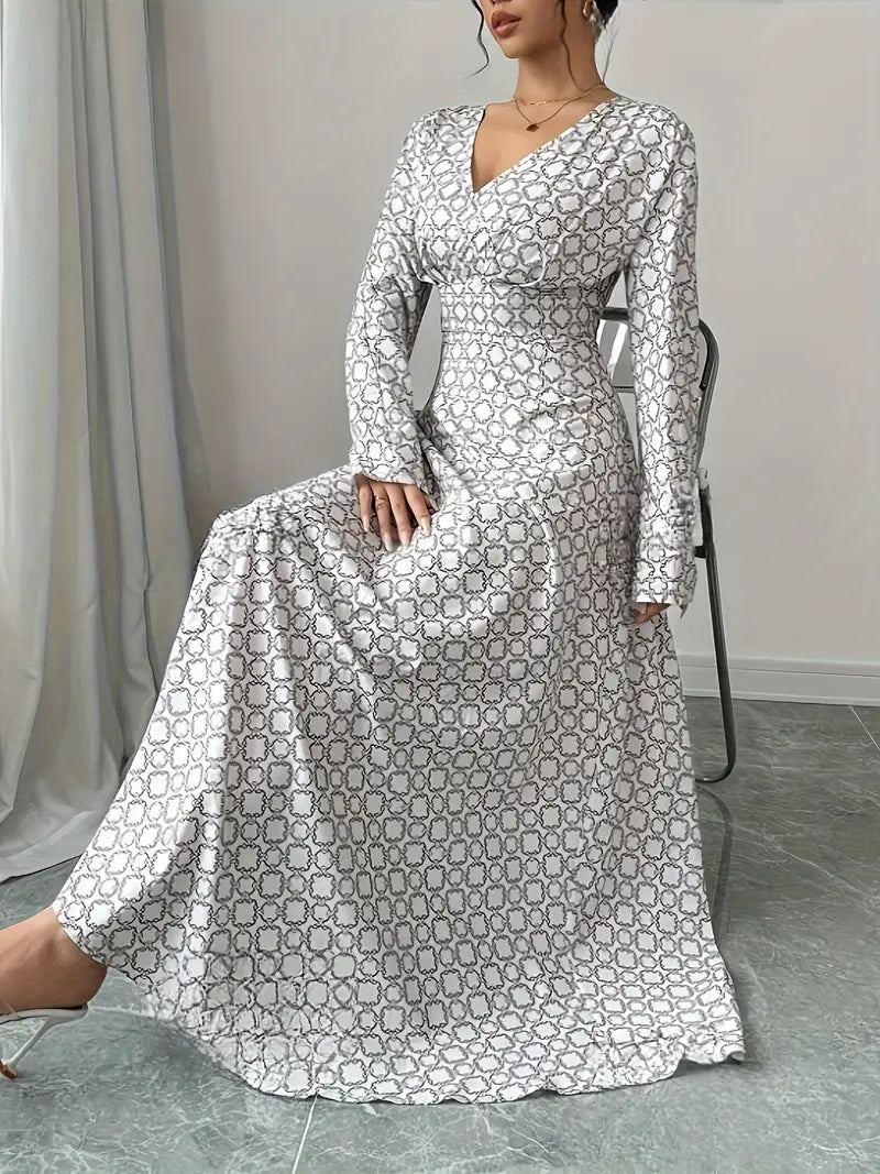 Ruth - Abito da donna stampato a maniche lunghe con scollo a V