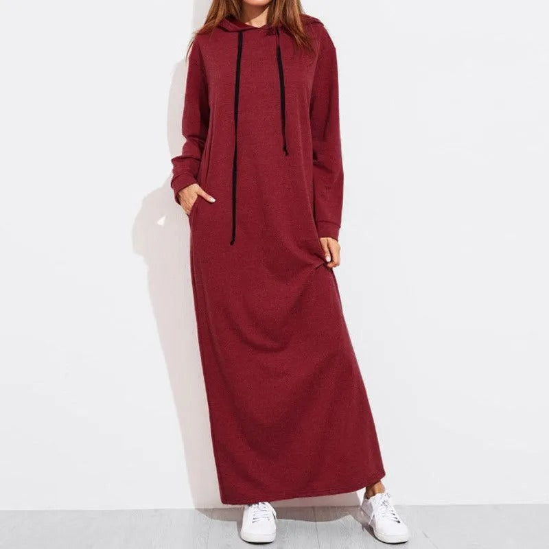 Zoey - Vestito Maxi Casual a Manica Lunga con Cappuccio