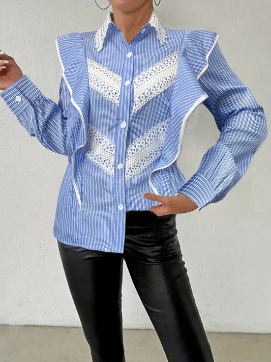 Eleanor - Camicia elegante con rifiniture in pizzo e dettaglio volant