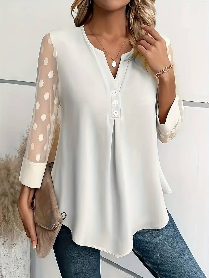 Aireen - Elegante Blusa con Collo a V e Maniche a Pois