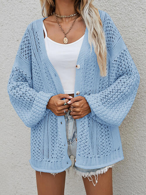 Maribel - Giacca oversize in cotone uncinetto con bottoni frontali