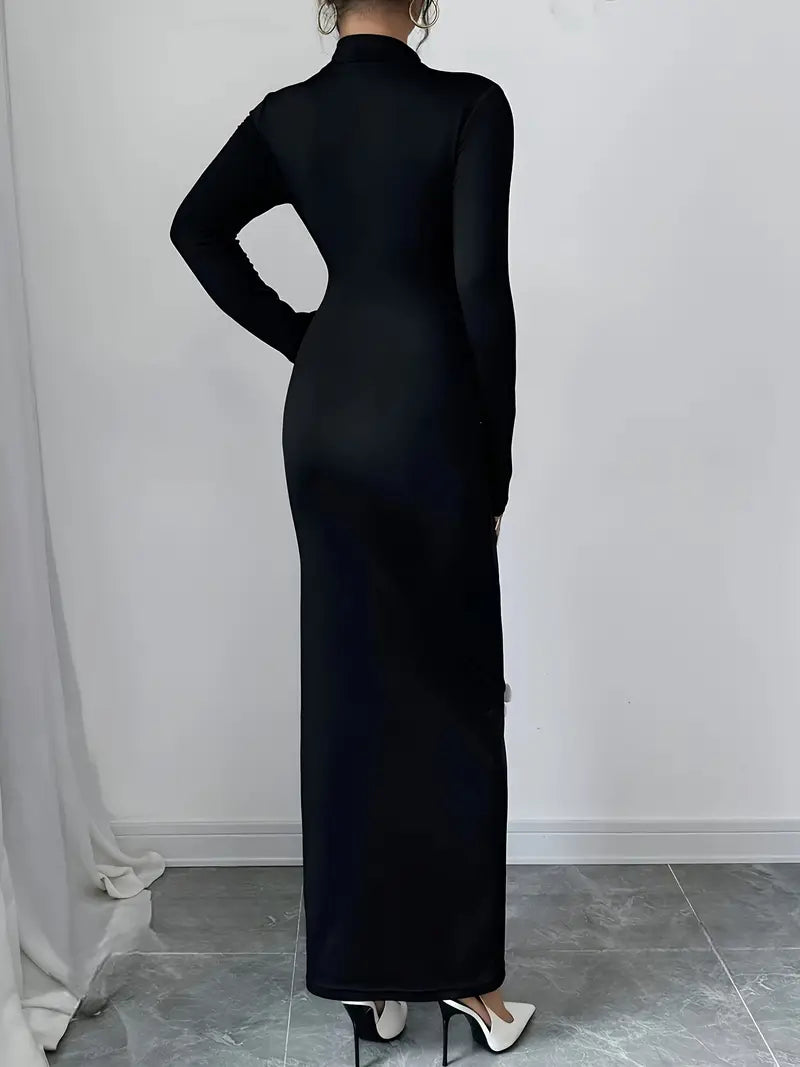 Theodora - Elegante abito attillato con motivo floreale e collo alto