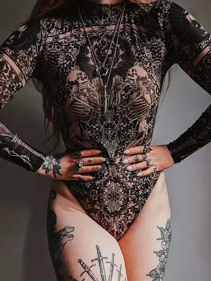 Alexandra - Body con stampa teschio e collo alto
