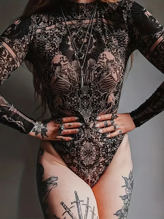 Alexandra - Body con stampa teschio e collo alto
