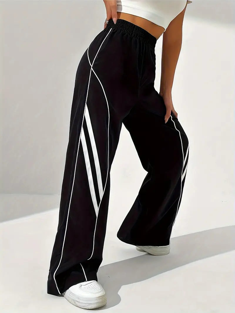 Viola - Pantaloni color block con elastico in vita