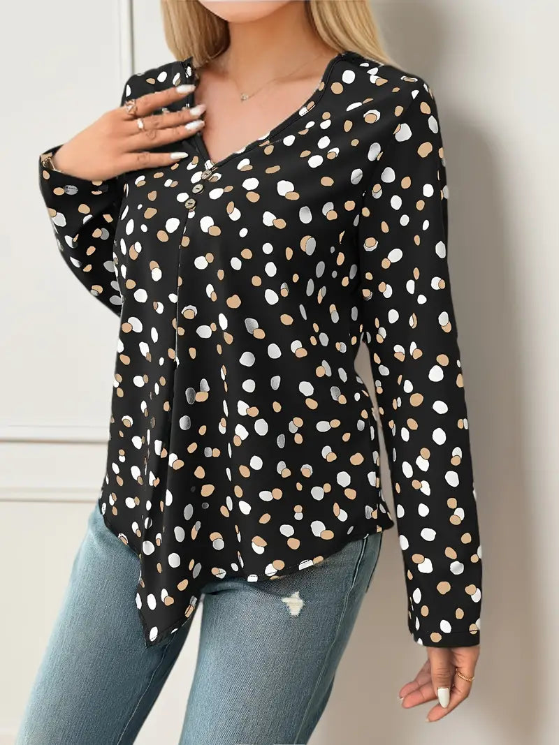 Mariah - Elegante Blusa Ampia a Pois con Maniche Lunghe
