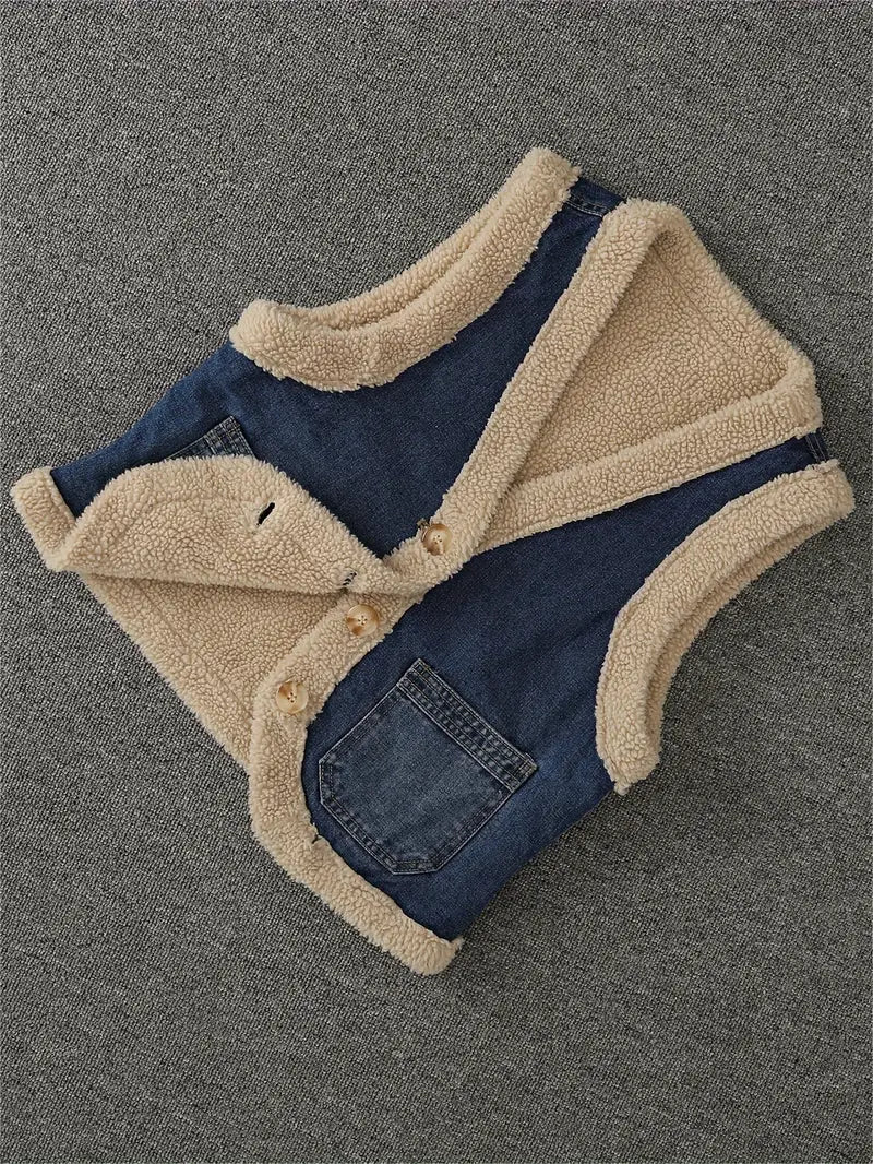 Caroline - Gilet in pile di cotone e agnello con scollo a V