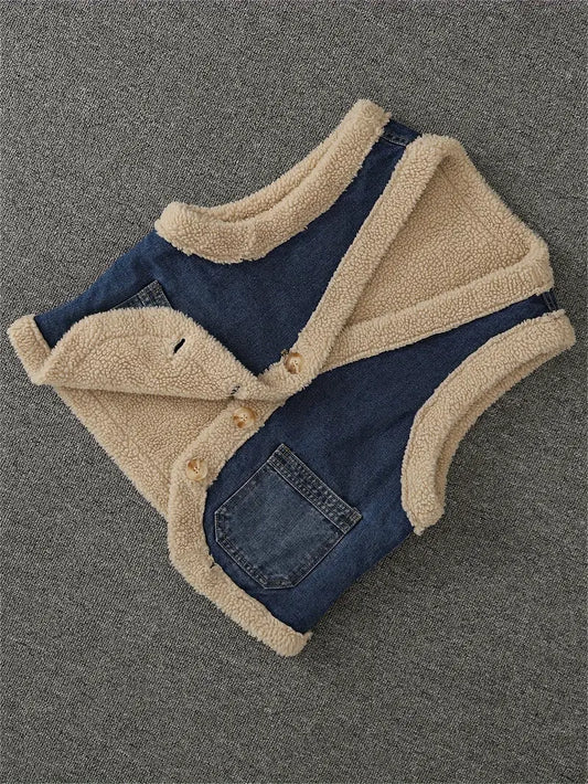 Caroline - Gilet in pile di cotone e agnello con scollo a V