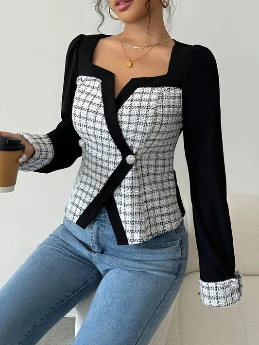 Dahlia - Elegante blazer a quadri da donna in stile francese