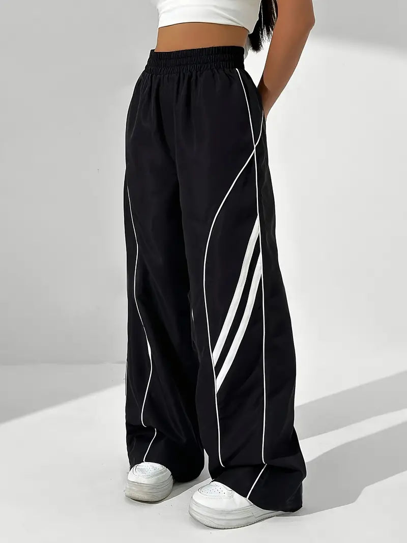 Viola - Pantaloni color block con elastico in vita