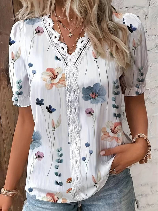 Annette - Elegante blusa floreale con collo a V