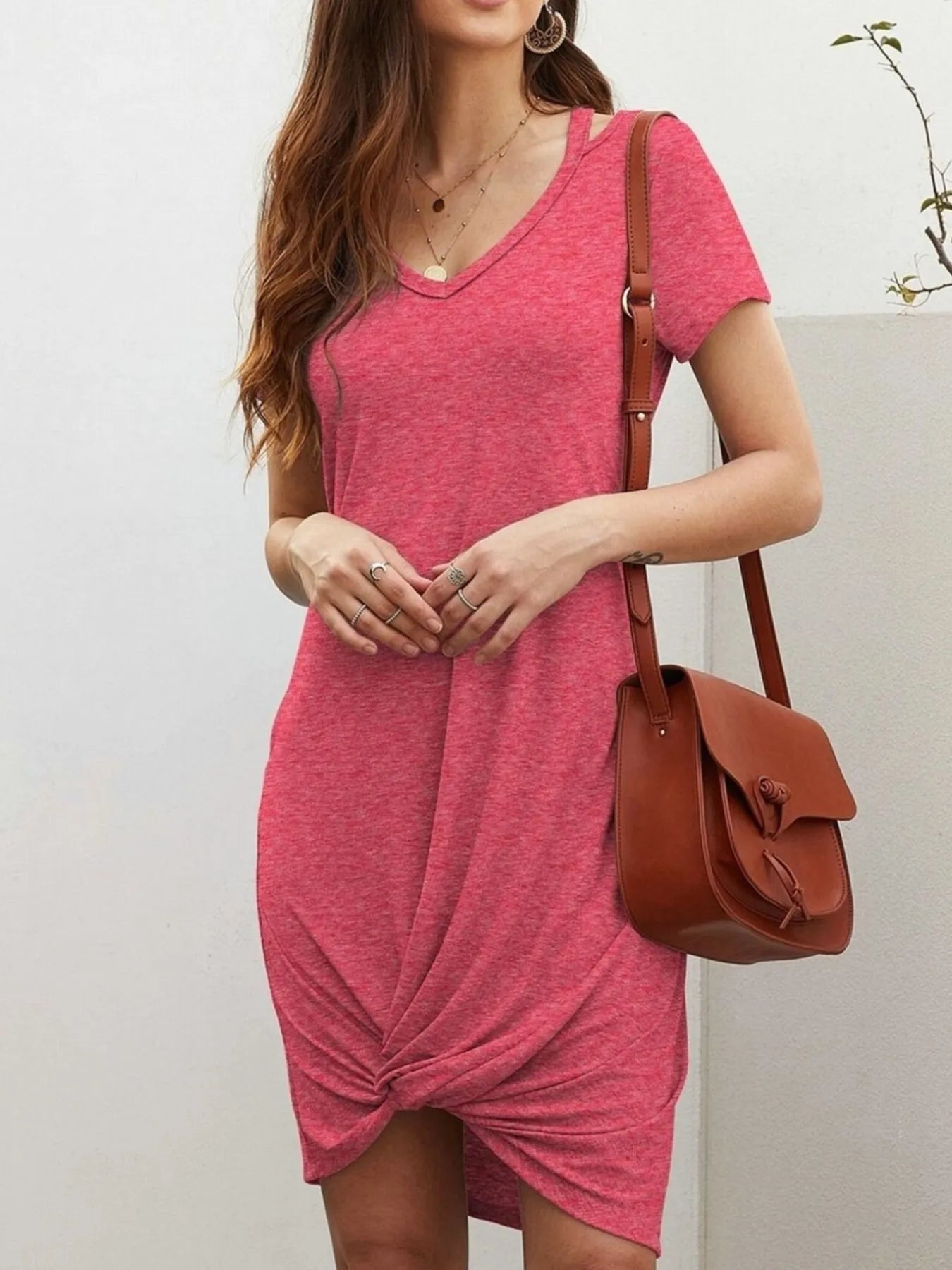 Celestina - Abito casual con scollo a V, maniche corte e nodo intrecciato
