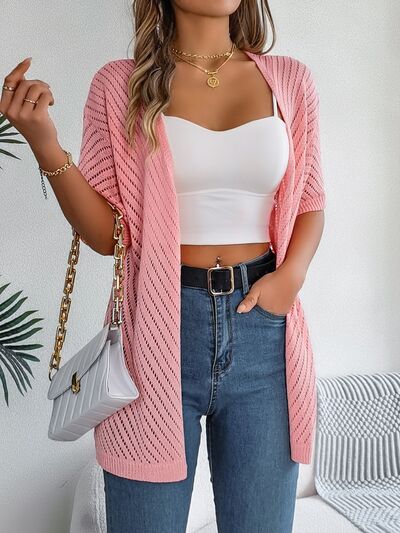 Delaney - Elegante cardigan traforato a manica media con parte anteriore aperta