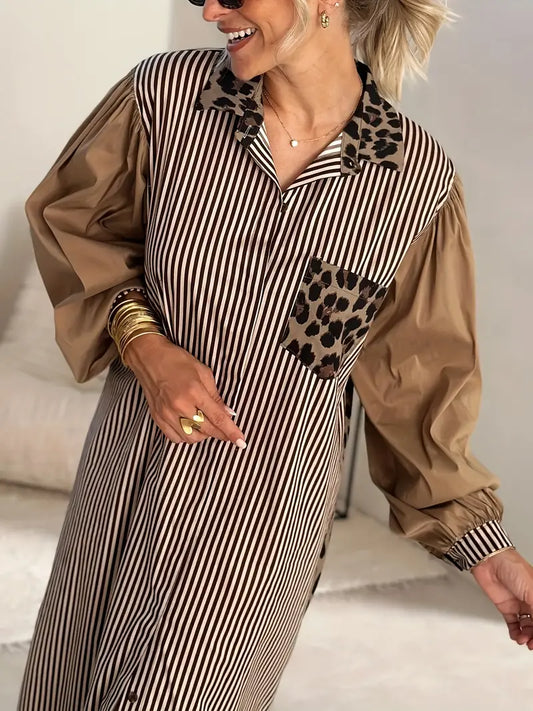 Arabella - Elegante maxi abito leopardato e a righe
