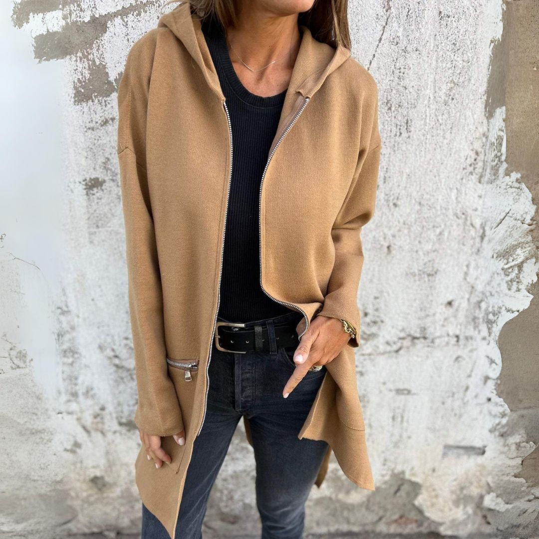 Adelle - Cappotto lungo e caldo con zip e cappuccio