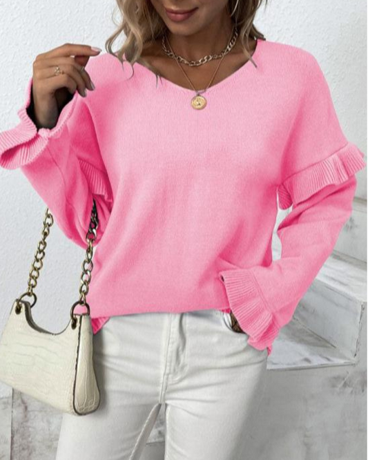 Shireen - Elegante Blusa Ampia a Maniche Lunghe con Volant
