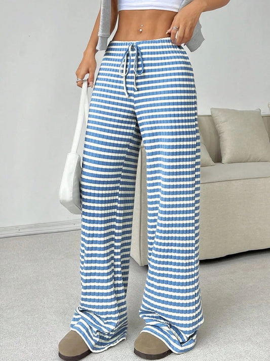 Cecily - Pantaloni a gamba larga a righe con coulisse
