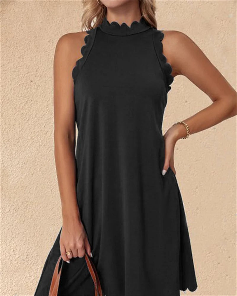 Bettina - Minidress casual senza maniche con collo alto