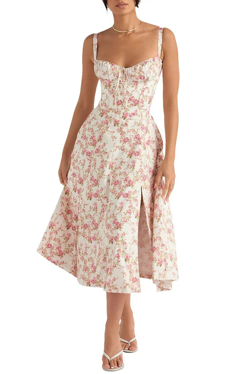 Janna - Abito bustier floreale con modellatura in vita