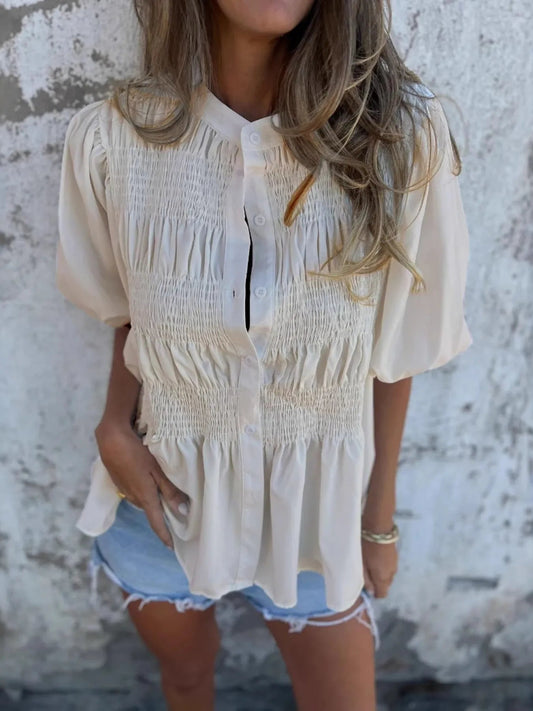 Lanie - Blusa con maniche a sbuffo e volant sull’orlo