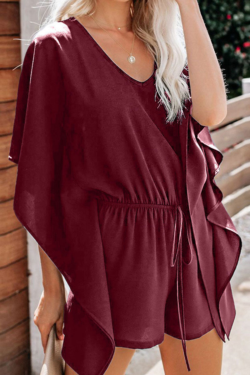 Omelina - Elegante Tuta Corta con Scollo a V e Maniche Pipistrello