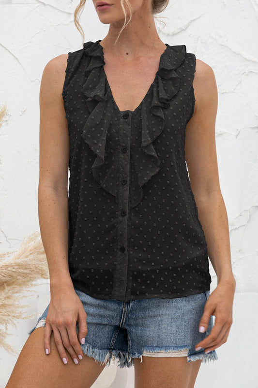 Jessica - Top casual senza maniche con scollo a V e bottoni