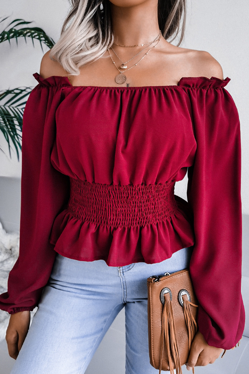 Landra - Blusa elegante off-shoulder con maniche lunghe e orlo a volant