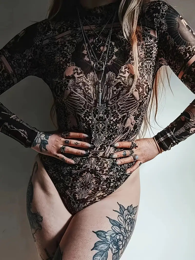 Alexandra - Body con stampa teschio e collo alto