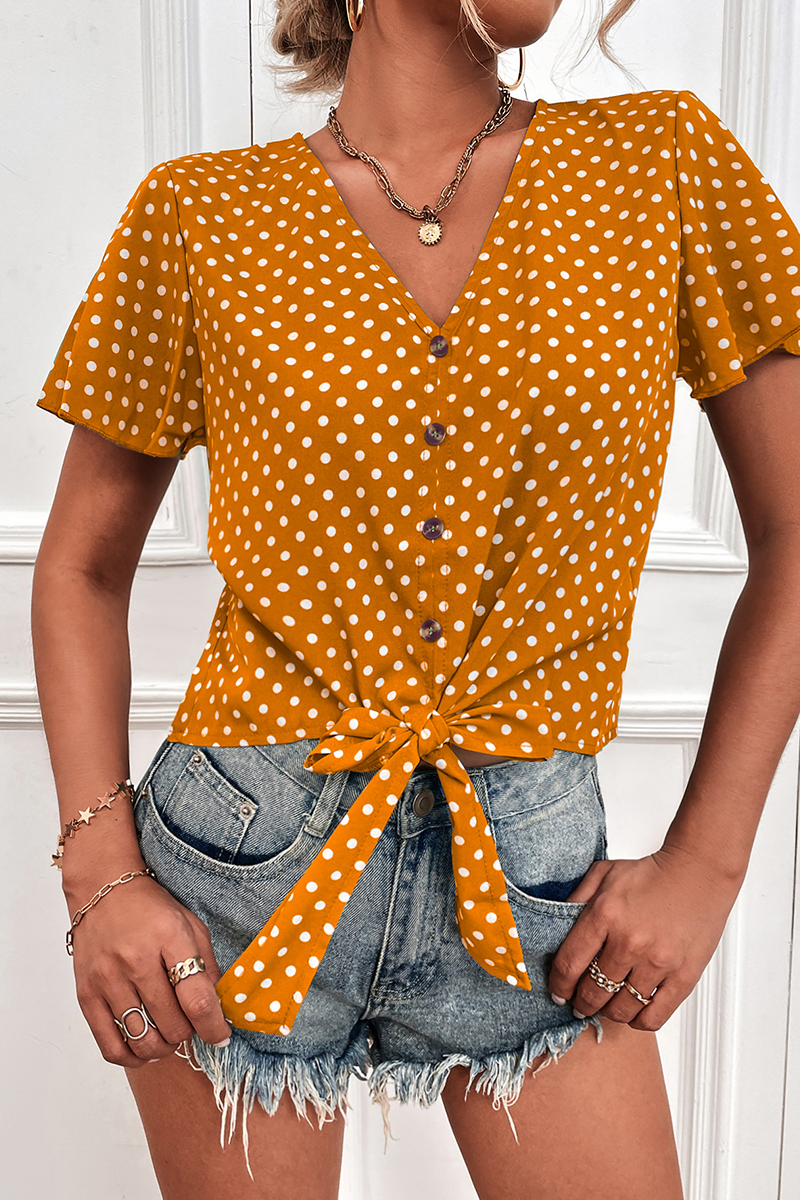 Raina - Blusa con scollo a V in pizzo e pois