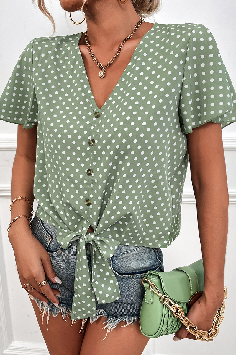 Raina - Blusa con scollo a V in pizzo e pois