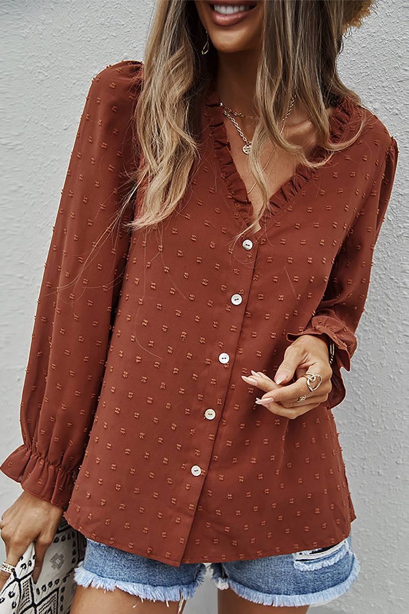 Evelina - Blusa a maniche lunghe con scollo a V e dettagli in pizzo chic