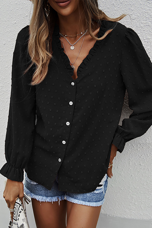 Evelina - Blusa a maniche lunghe con scollo a V e dettagli in pizzo chic