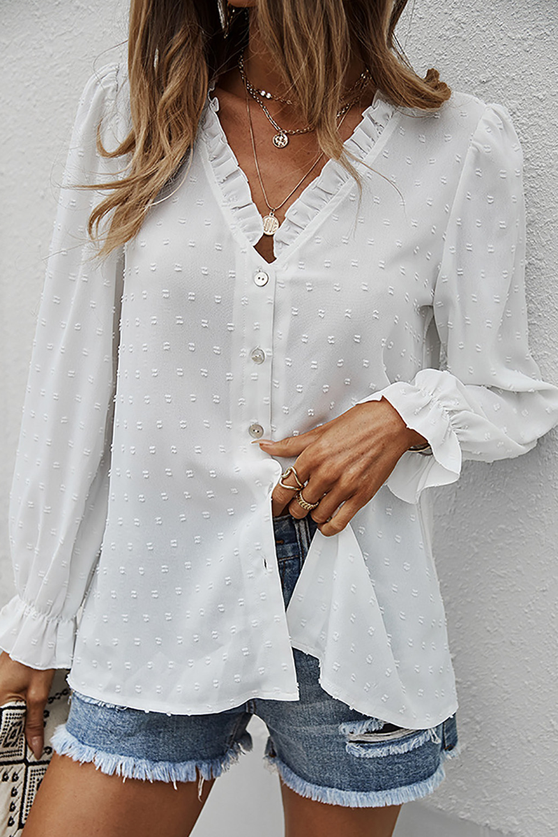 Evelina - Blusa a maniche lunghe con scollo a V e dettagli in pizzo chic