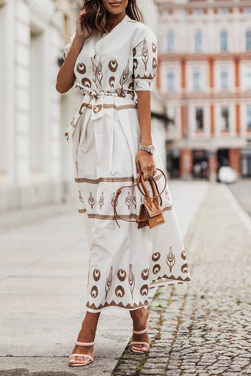 Isalina - Elegante abito vintage stampato con cintura